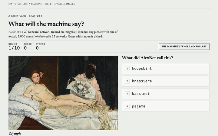 The guessing game showing Manet's Olympia and four candidate labels
